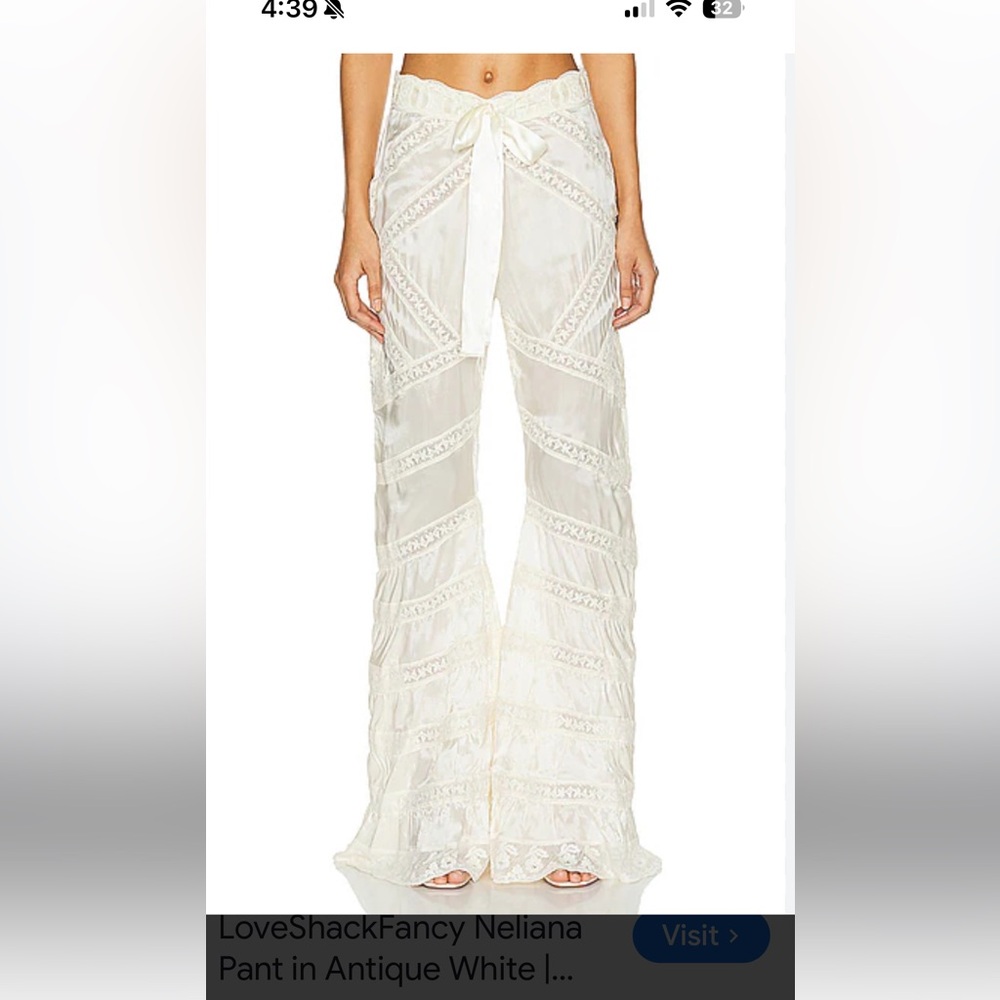 LoveShackFancy Cream Lace-Trim Wide Leg Jumpsuit Pants